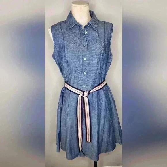 Tommy Hilfiger In Bloom Sleeveless Debim Dress With Belt Womens Size 8 - Picture 3 of 11